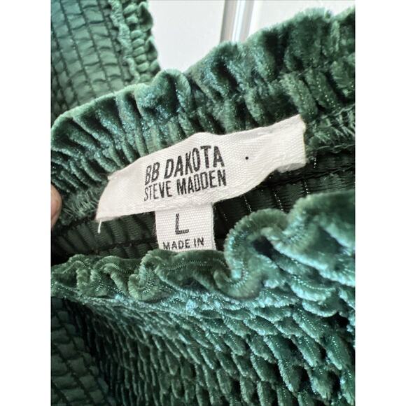 NWT BB Dakota‎ Steve Madden Velour Long Sleeve Ruched Top in Green - Size L - Picture 5 of 6